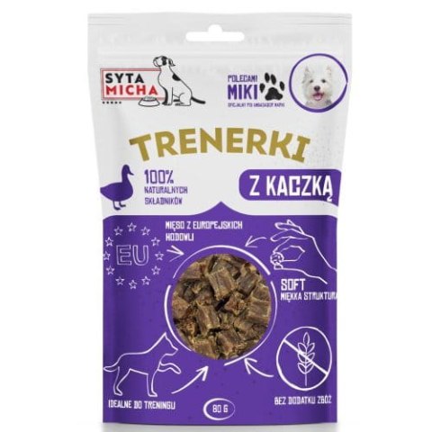 Monobiałkowe, bezzbożowe trenerki dla psa z kaczką 80g. Syta Micha Monobiałkowe, bezzbożowe trenerki dla psa z kaczką 80g. Syta Micha