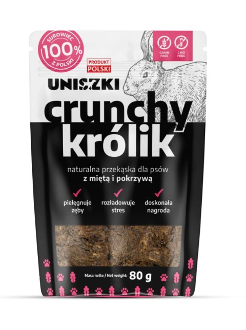 Crunchy miękki przysmak dla psa Królik z Miętą i Pokrzywą 80g. Crunchy miękki przysmak dla psa Królik z Miętą i Pokrzywą 80g.