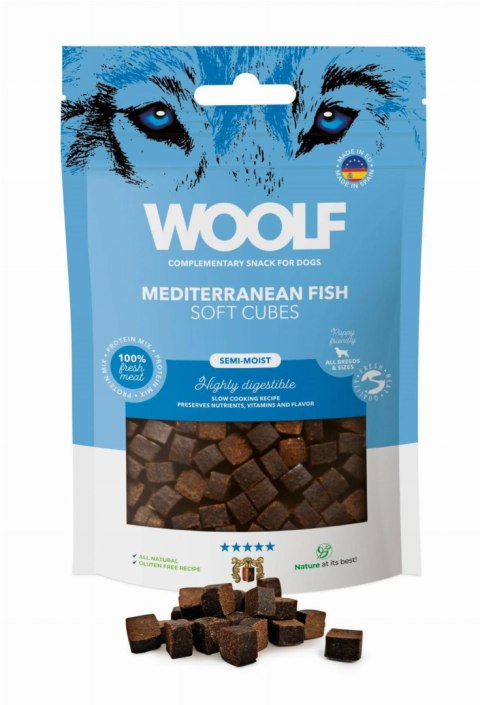 Monoproteinowe smakołyki dla psa, miękkie kosteczki z ryb śródziemnomorskich 100 g. WOOLF Monoproteinowe smakołyki dla psa, miękkie kosteczki z ryb śródziemnomorskich 100 g. WOOLF