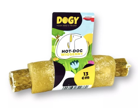 Hot-Dog dla psa WIOSENNY ze szparagami i serem cheddar 13cm. DOGY Hot-Dog dla psa WIOSENNY ze szparagami i serem cheddar 13cm. DOGY