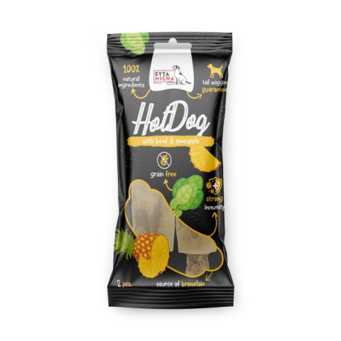 Hot Dog wołowina z ananesem, gryzak dla psa 15cm - 2szt. Syta Micha Hot Dog wołowina z ananesem, gryzak dla psa 15cm - 2szt. Syta Micha