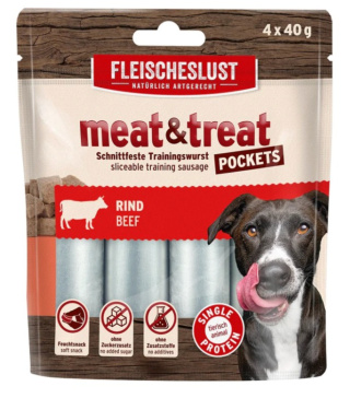 Przekąska dla psa w formie kiełbaski do krojenia, kiełbaski treningowe, wołowina, Meat&Treat MEATLOVE