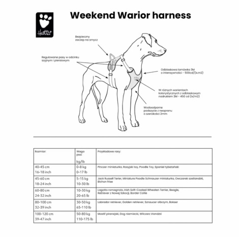 Szelki dla psa typu guard,zabudowane z wygodną rączką, Hurtta Weekend Warrior Szelki dla psa typu guard,zabudowane z wygodną rączką, Hurtta Weekend Warrior