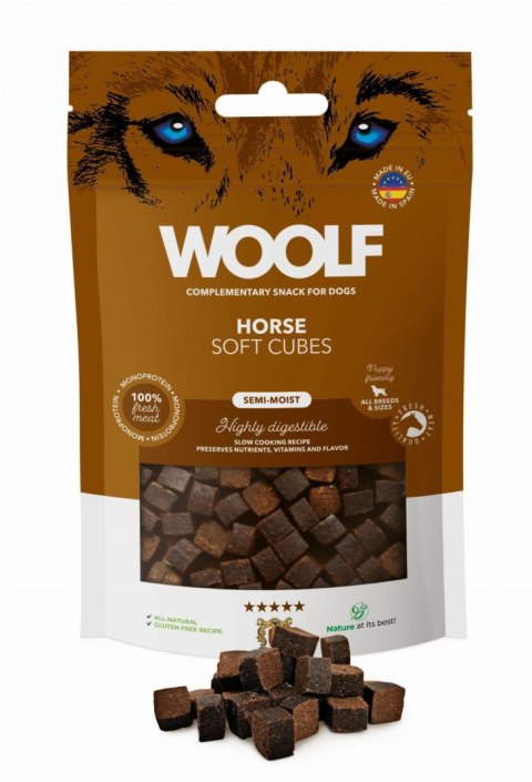 Monoproteinowe smakołyki dla psa, miękkie kosteczki z koniny 100 g. WOOLF Monoproteinowe smakołyki dla psa, miękkie kosteczki z koniny 100 g. WOOLF