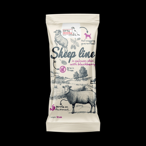 Kość do żucia, gryzak dla psa, Owca w skórze łososia z jeżyną 12cm. Sheep Line, Syta Micha Kość do żucia, gryzak dla psa, Owca w skórze łososia z jeżyną 12cm. Sheep Line, Syta Micha