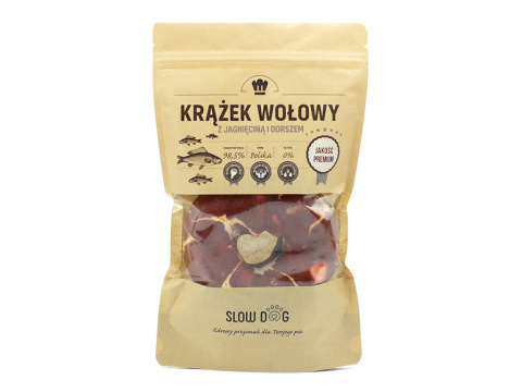 Krążek wołowy owinięty jagnięciną i dorszem, naturalny gryzak dla psa 11 cm . SLOW DOG Krążek wołowy owinięty jagnięciną i dorszem, naturalny gryzak dla psa 11 cm . SLOW DOG