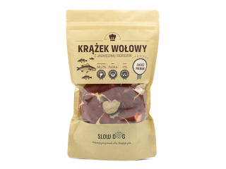 Krążek wołowy owinięty królikiem i dorszem, naturalny gryzak dla psa 11 cm . SLOW DOG