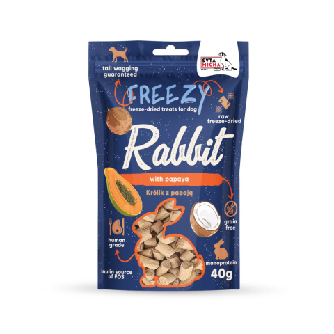 Liofilizowane przysmaki dla psa Królik z papają FREEZY 40g. Syta Micha Liofilizowane przysmaki dla psa Królik z papają FREEZY 40g. Syta Micha