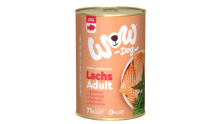Monobiałkowa, mokra karma dla psa z łososiem, wołowiną z mniszkiem lekarskim i pokrzywą 400g. WOW