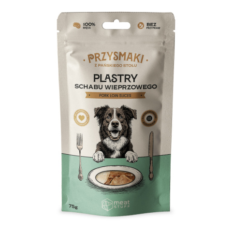 Przysmaki dla psa "Z Pańskiego Stołu" - Plastry schabu wieprzowego (doypack 75 g), Meat STUFF Przysmaki dla psa "Z Pańskiego Stołu" - Plastry schabu wieprzowego (doypack 75 g), Meat STUFF