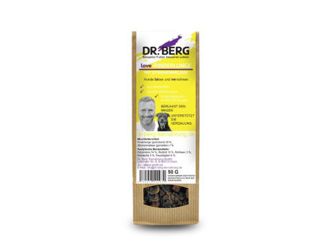 Suszone wołowe płuca z melisą, przysmaki dla psów (50g), Dr.BERG Suszone wołowe płuca z melisą, przysmaki dla psów (50g), Dr.BERG