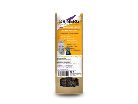 Suszone wołowe płuca z nagietkiem, przysmaki dla psów (50g), Dr.BERG Suszone wołowe płuca z nagietkiem, przysmaki dla psów (50g), Dr.BERG