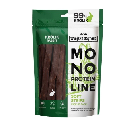 Monoproteinowe przysmaki dla psa, miękkie paski Królik 100g. Wiejska Zagroda