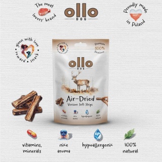 Przysmaki funkcyjne dla psa, mięsne paski z jelenia 80g. Air-Dried Venision Strips, OLLO