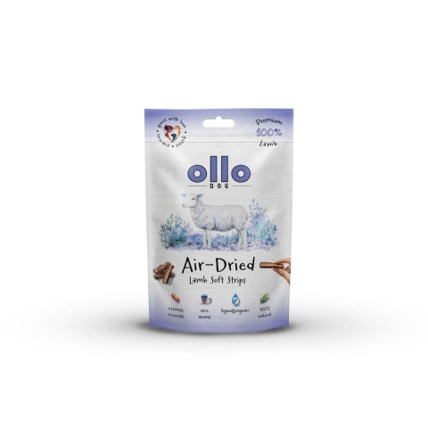Przysmaki funkcyjne dla psa, mięsne paski z jagnięciny 80g. Air-Dried Lamb Strips, OLLO