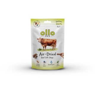 Przysmaki funkcyjne dla psa, mięsne paski z wołowiny 80g. Air-Dried Beef Strips, OLLO