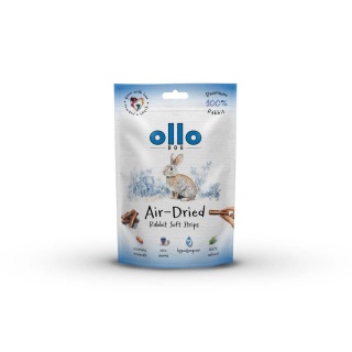 Przysmaki funkcyjne dla psa, mięsne paski z królika 80g. Air-Dried Rabbit Strips, OLLO