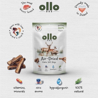 Przysmaki funkcyjne dla psa, mięsne paski z dziczyzny 80g. Air-Dried Game Strips, OLLO