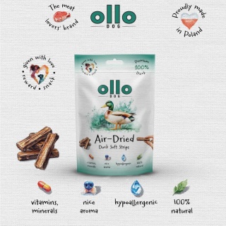 Przysmaki funkcyjne dla psa, mięsne paski z kaczki 80g. Air-Dried Duck Strips, OLLO