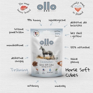Przysmaki treningowe dla psa z koniny 80g. Air-Dried Training Horse Soft Cubes, OLLO