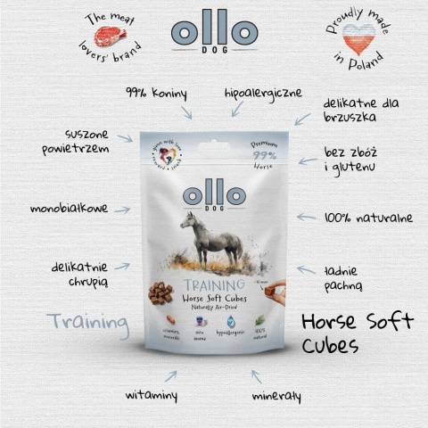 Przysmaki treningowe dla psa z koniny 80g. Air-Dried Training Horse Soft Cubes, OLLO