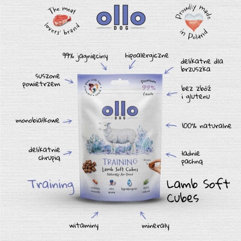 Przysmaki treningowe dla psa z jagnięciny 80g. Air-Dried Training Lamb Soft Cubes, OLLO